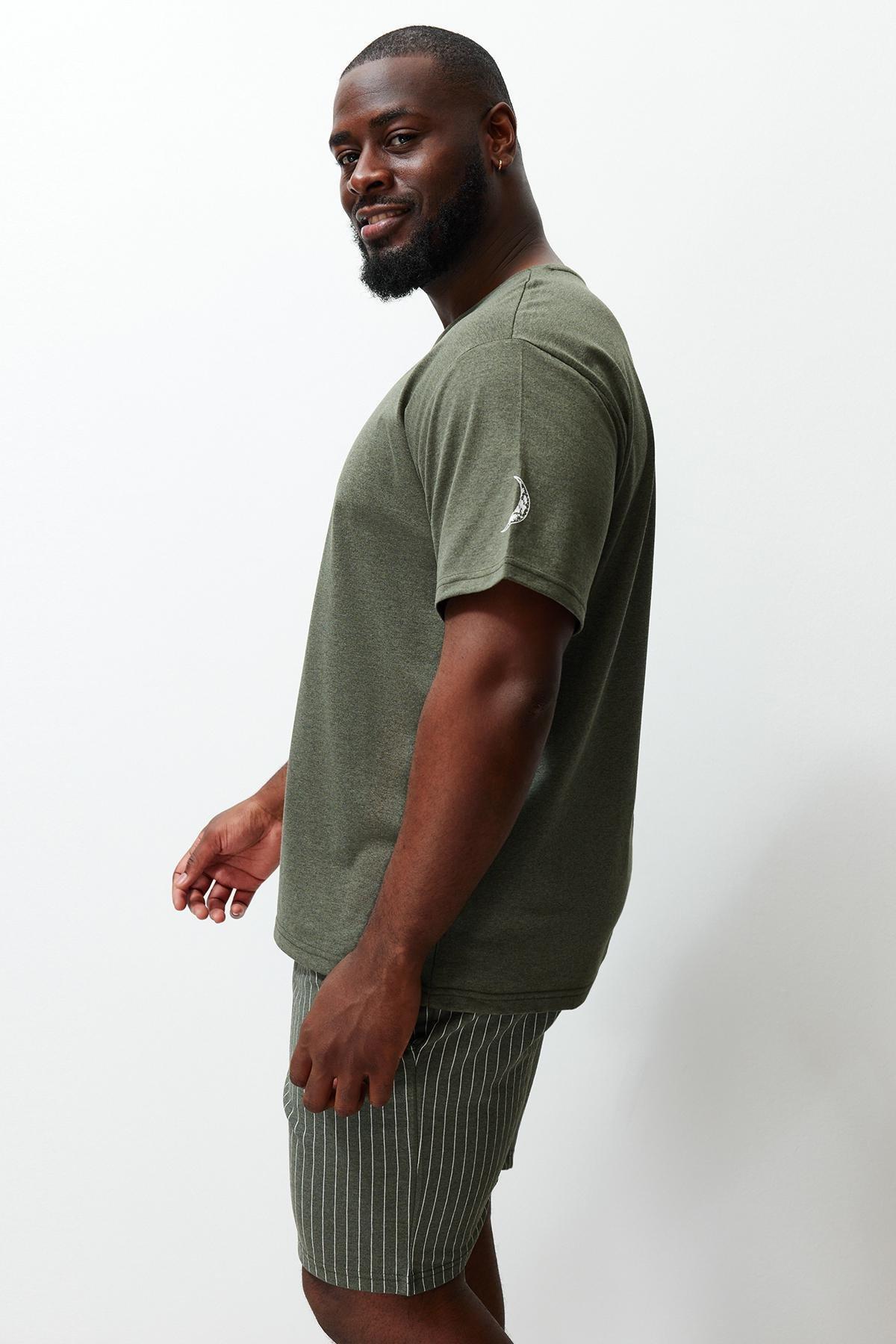 Khaki Plus Size Knitted Pyjama Set, , large image number 4