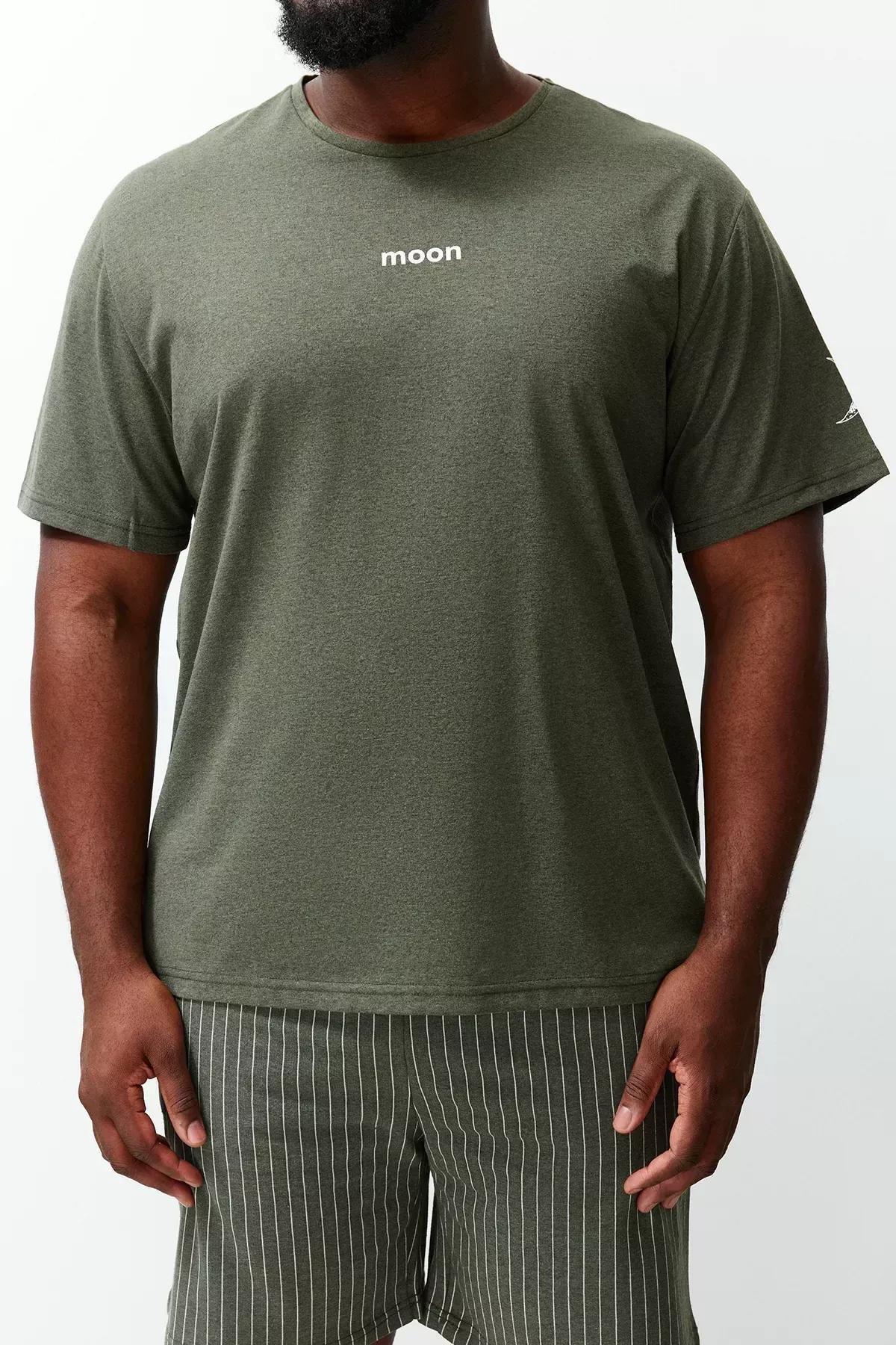 Khaki Plus Size Knitted Pyjama Set, Khaki, large image number 4