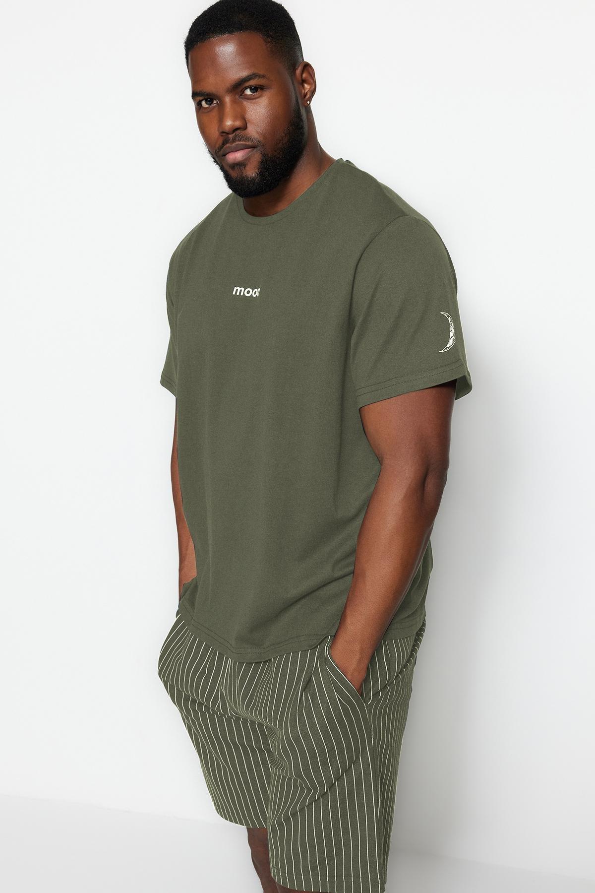 Khaki Plus Size Knitted Pyjama Set, , large image number 5