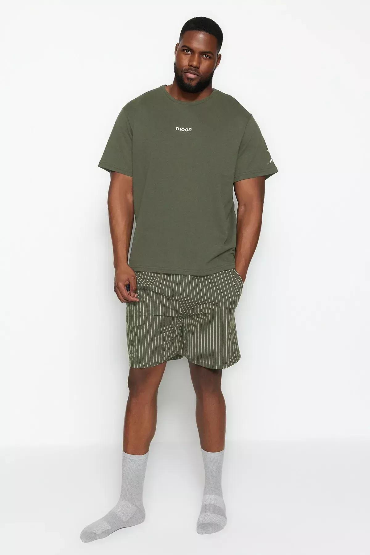 Khaki Plus Size Knitted Pyjama Set, Khaki, large image number 7