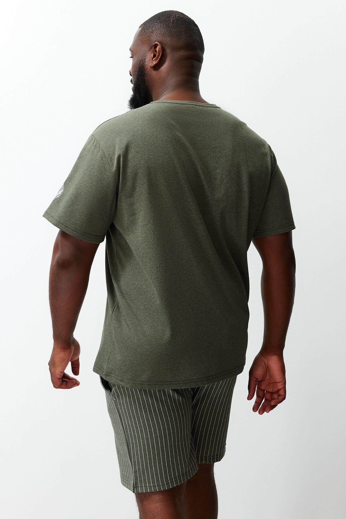 Khaki Plus Size Knitted Pyjama Set, , large image number 8