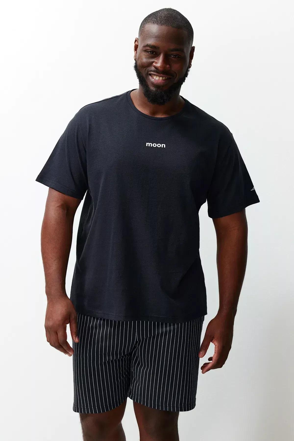 Navy Plain Plus Size Pajama Set, , large image number 0