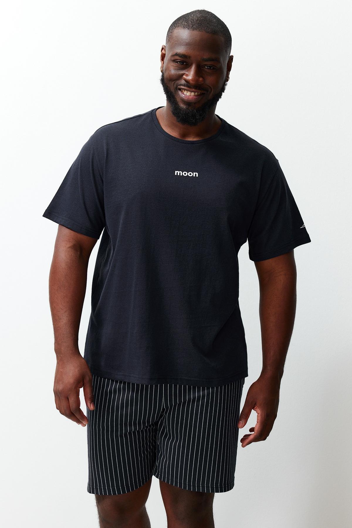 Navy Plain Plus Size Pajama Set, , medium