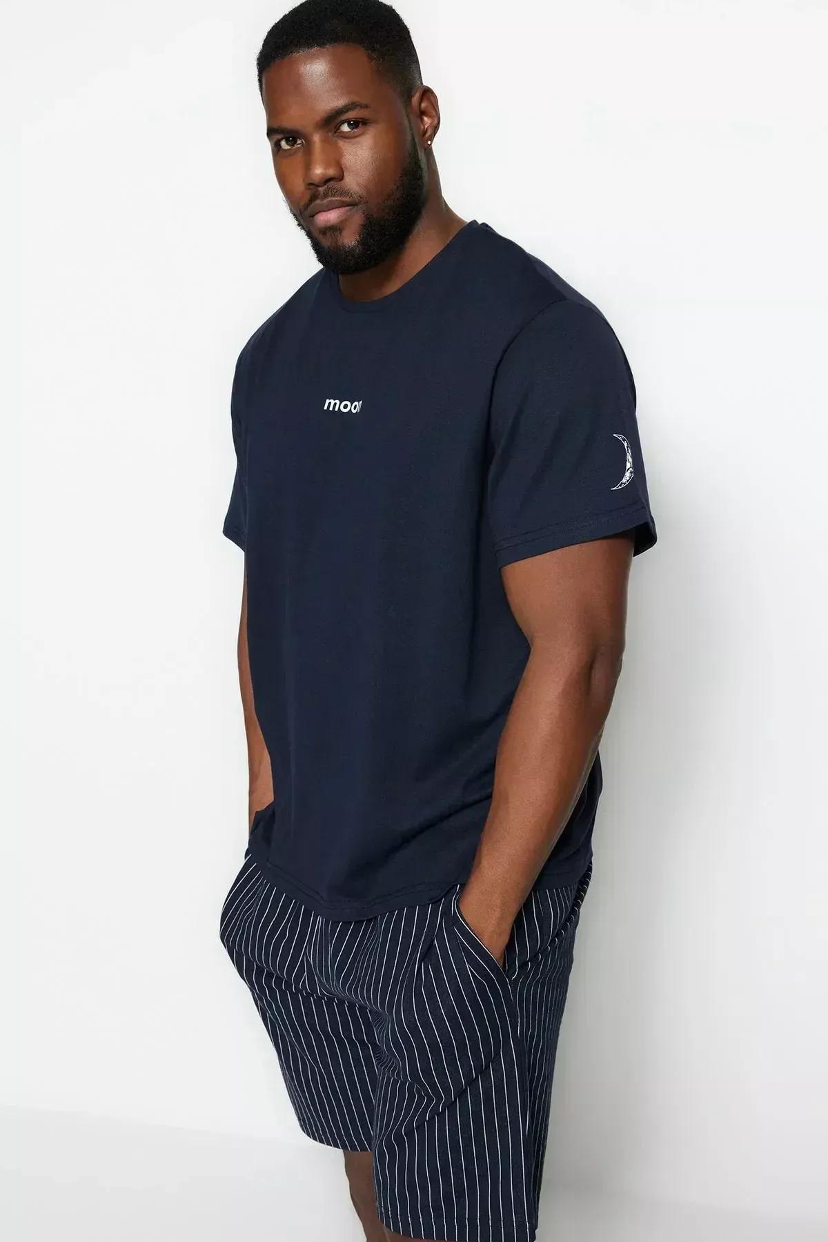 Navy Plain Plus Size Pajama Set, , large image number 2