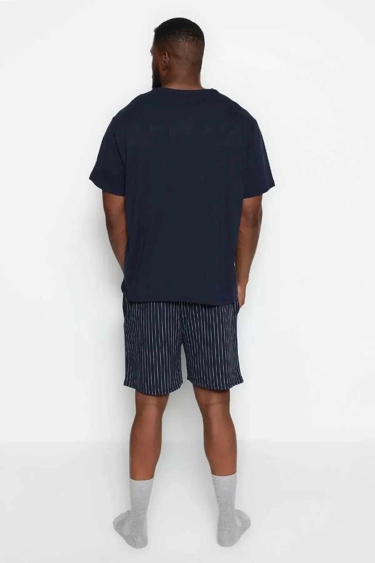 Navy Plain Plus Size Pajama Set, , large image number 5