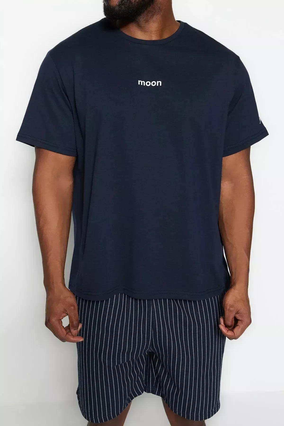 Navy Plain Plus Size Pajama Set, , large image number 6