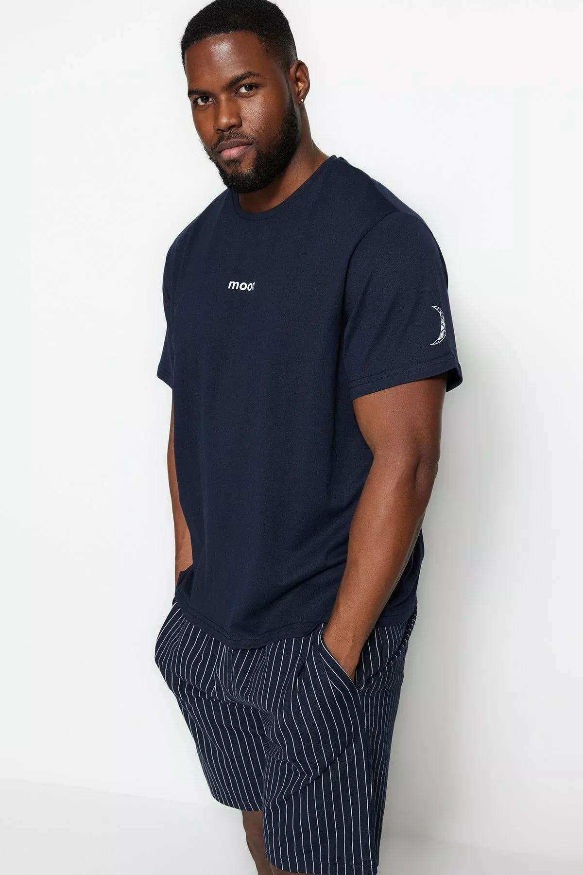 Navy Plain Plus Size Pajama Set, , large image number 13
