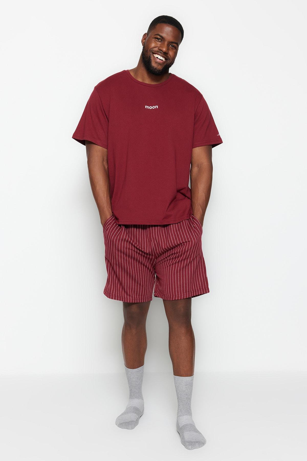 Burgundy Plain Plus Size Pajama Set, Burgundy, large image number 0