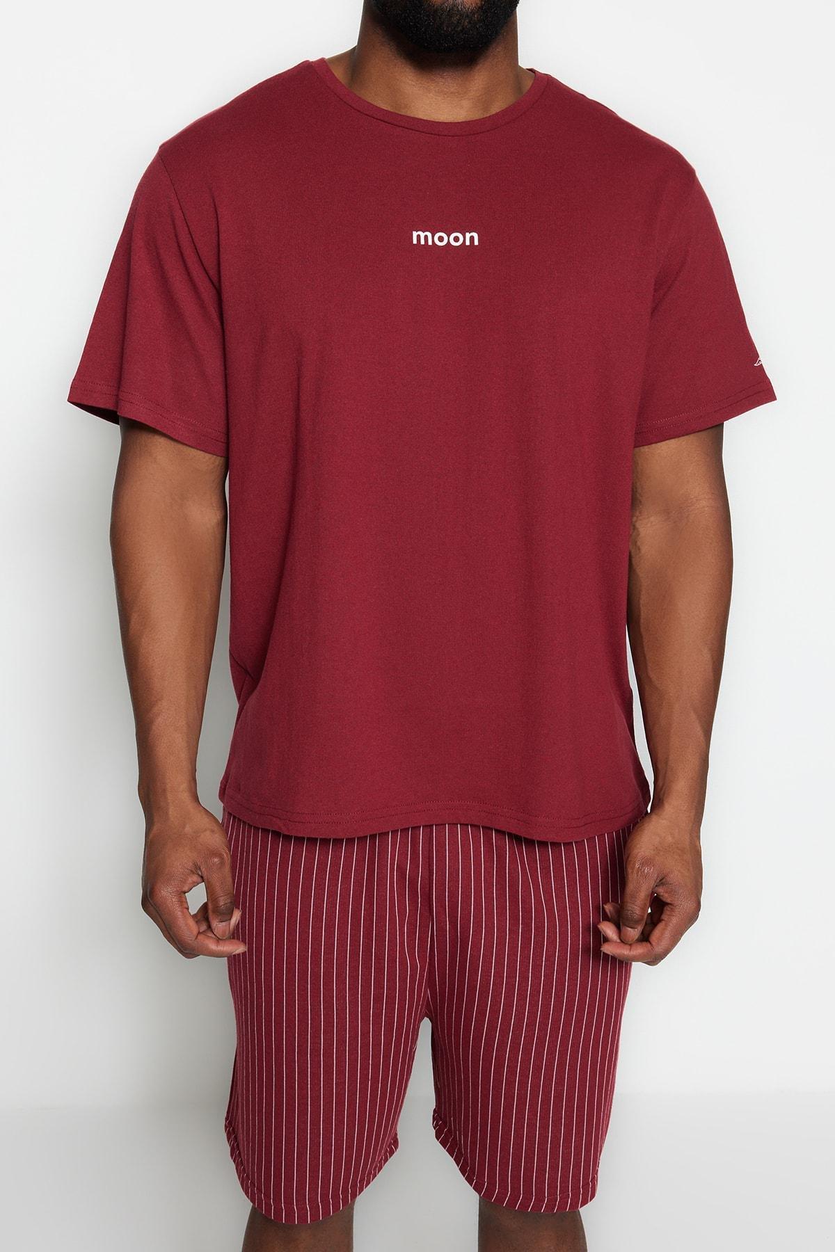 Burgundy Plain Plus Size Pajama Set, Burgundy, large image number 1