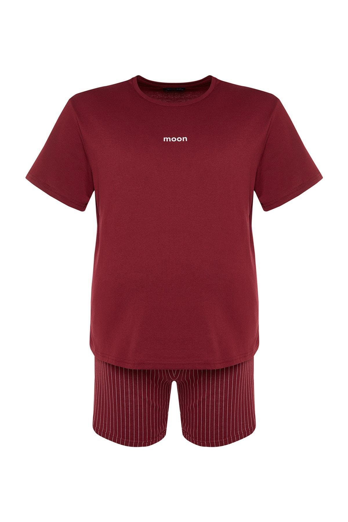 Burgundy Plain Plus Size Pajama Set, Burgundy, large image number 3