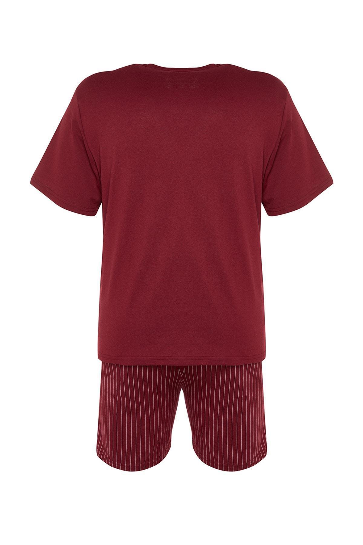 Burgundy Plain Plus Size Pajama Set, Burgundy, large image number 4