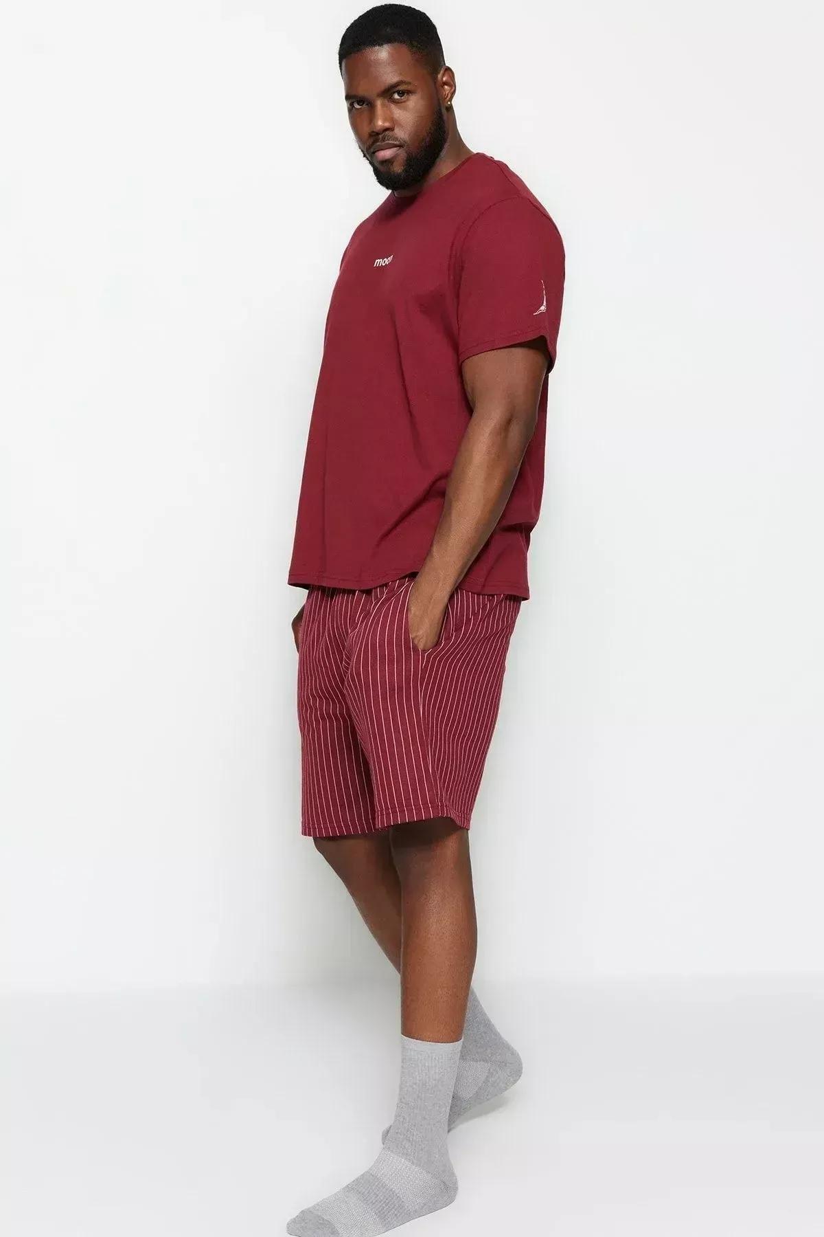 طقم بيجاما سادة للمقاسات الكبيرة، برغندي, Burgundy, large image number 7