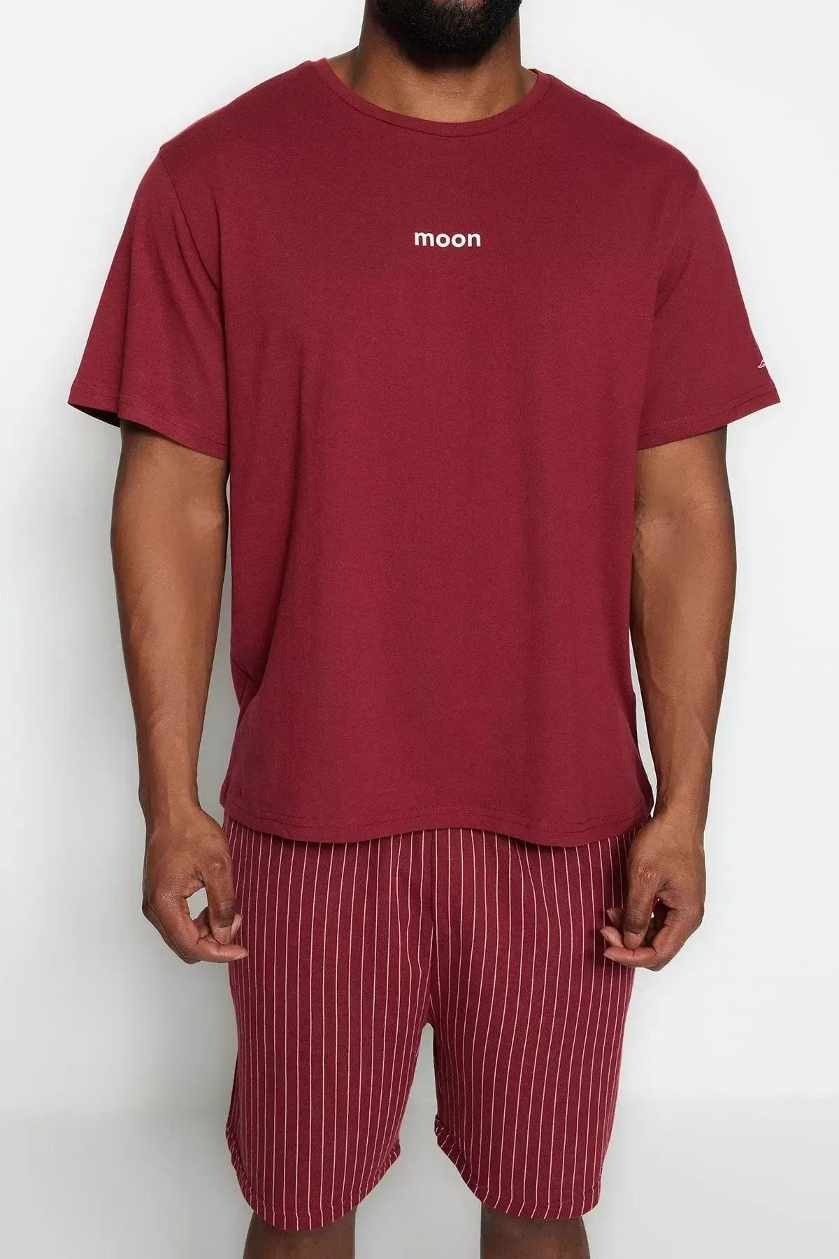 طقم بيجاما سادة للمقاسات الكبيرة، برغندي, Burgundy, large image number 9