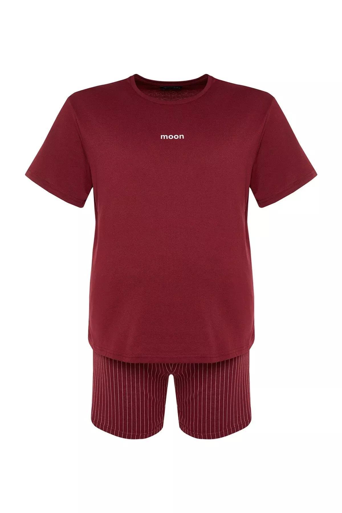 طقم بيجاما سادة للمقاسات الكبيرة، برغندي, Burgundy, large image number 10