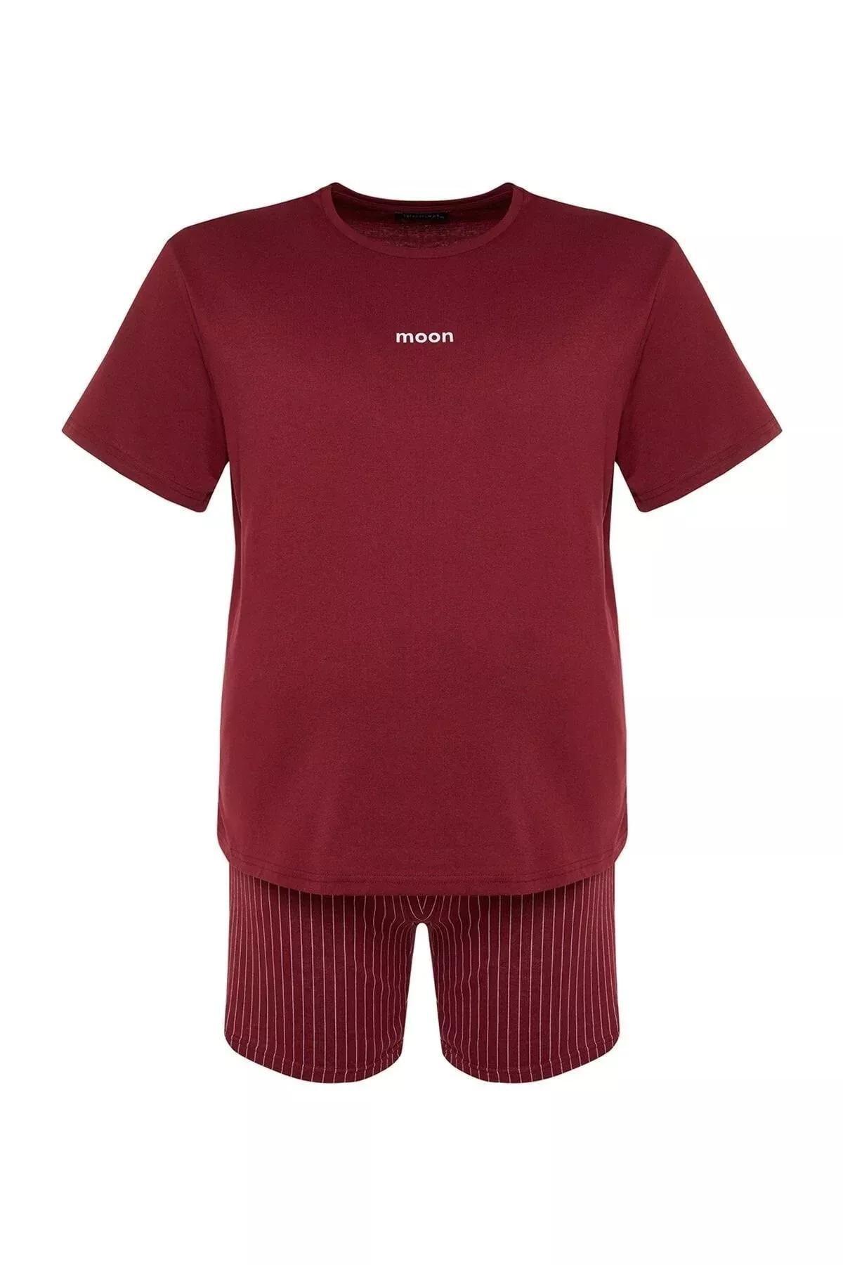 طقم بيجاما سادة للمقاسات الكبيرة، برغندي, Burgundy, large image number 11