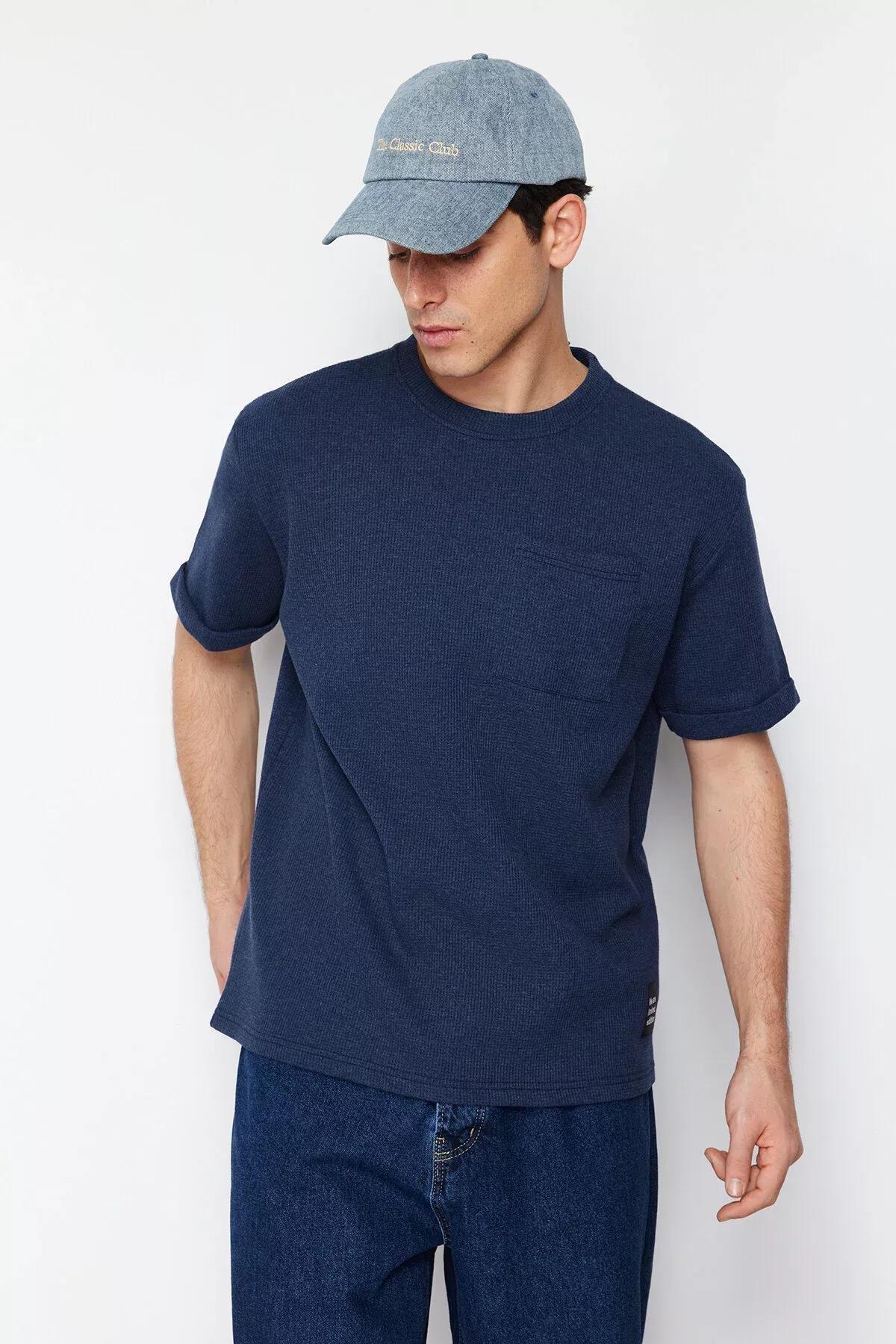 Navy Oversized Patterned T Shirt, , large image number 2