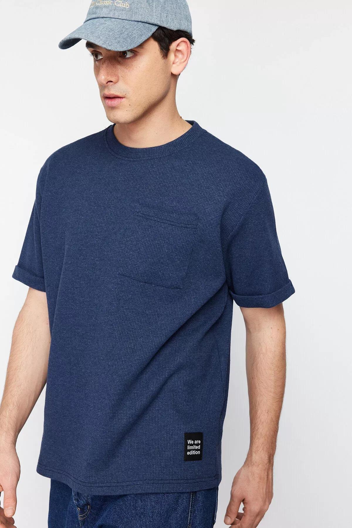 Navy Oversized Patterned T Shirt, , large image number 3