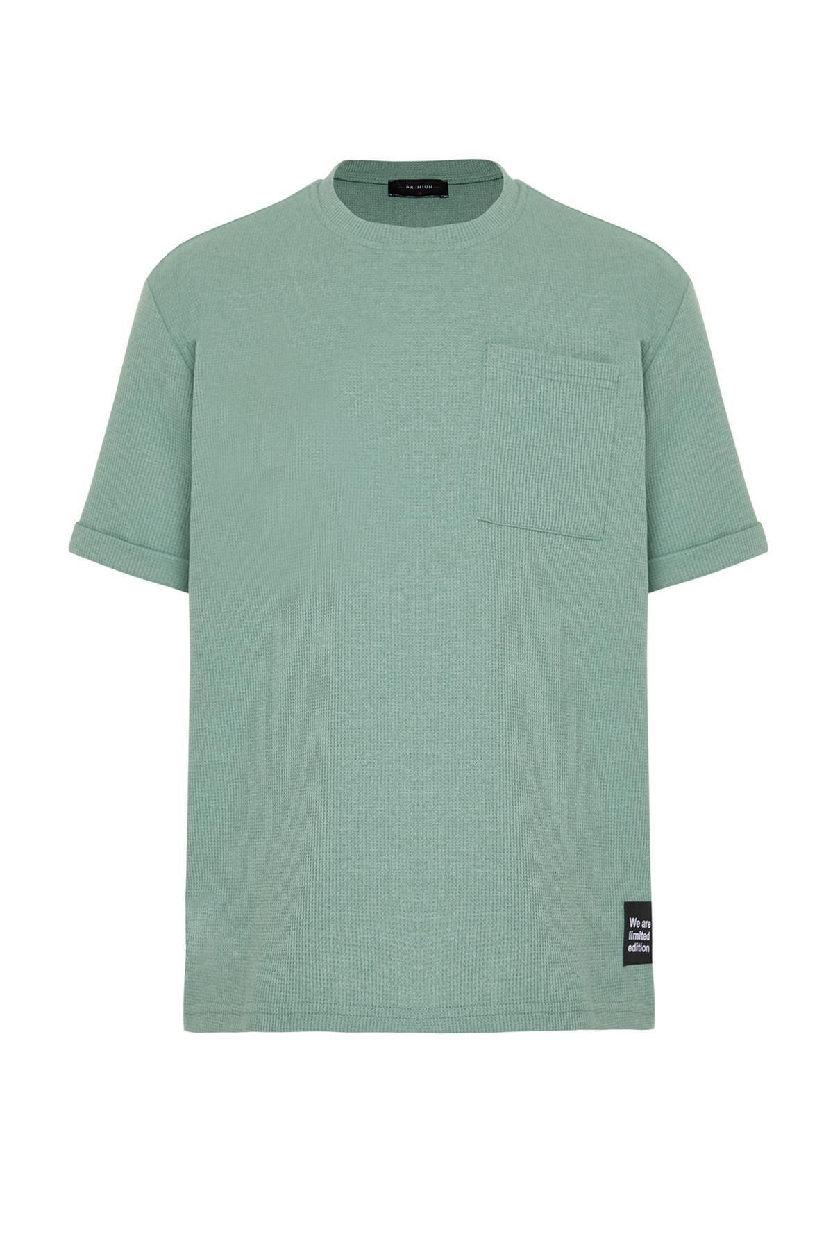Basic Mint Relaxed/Relaxed Cut Textured Waffle Pocket Labeled Short Sleeve T-Shirt TMNSS23TS00077, single, , large image number 5