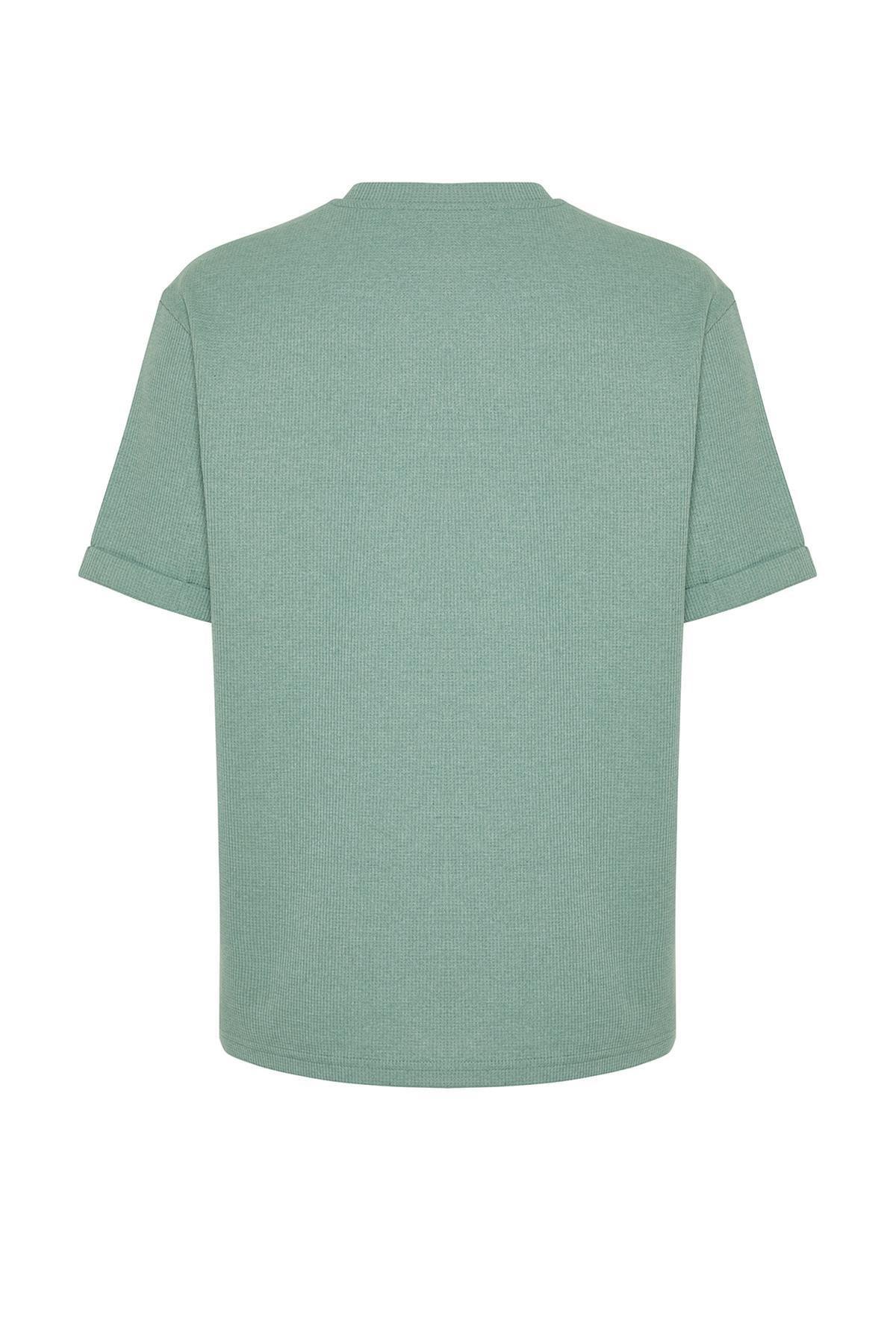 Basic Mint Relaxed/Relaxed Cut Textured Waffle Pocket Labeled Short Sleeve T-Shirt TMNSS23TS00077, single, , large image number 6