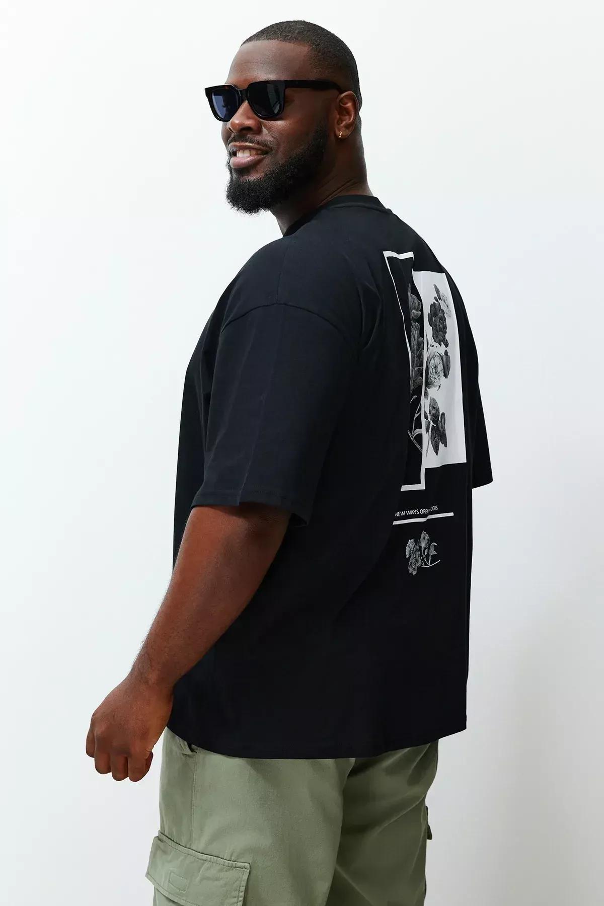 Black Oversize Plus Size T-Shirt, Black, large image number 5