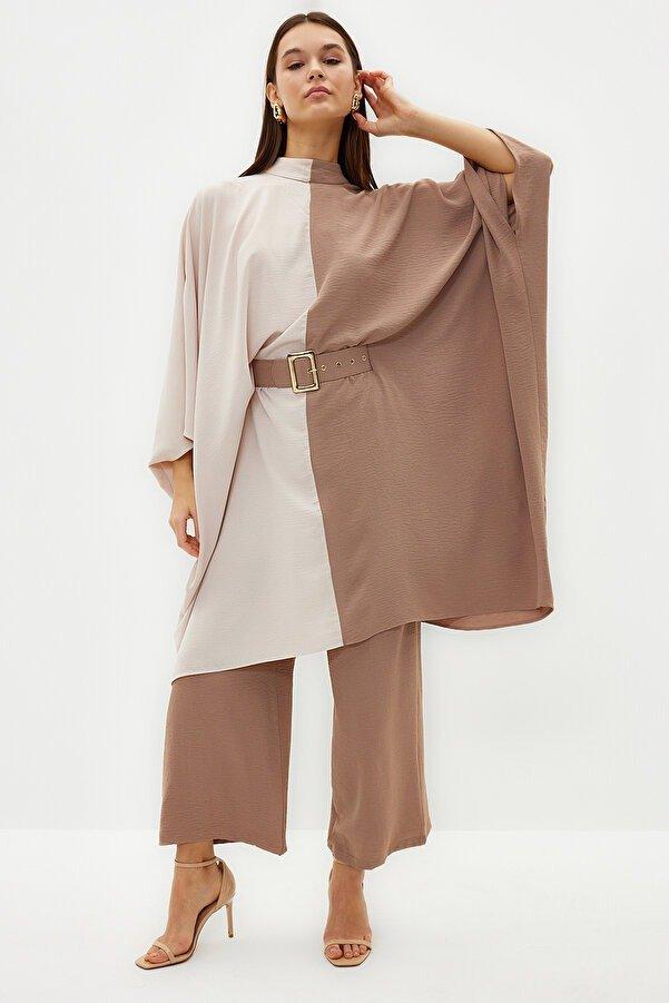 Red Colour-Block Waist Belted Co-Ord Set, , large image number 1