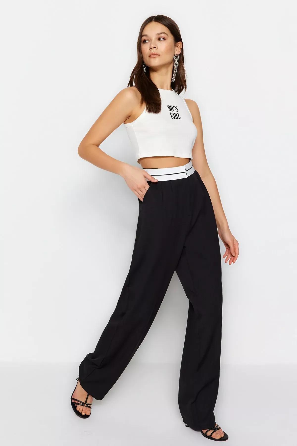 Black Wide Leg Pants, Black, medium