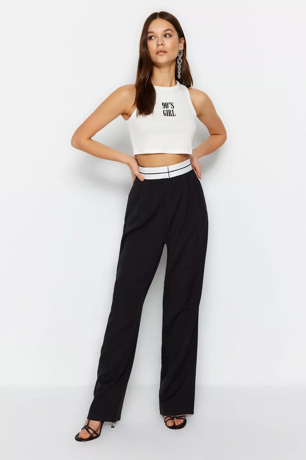Black Wide Leg Pants, Black, medium