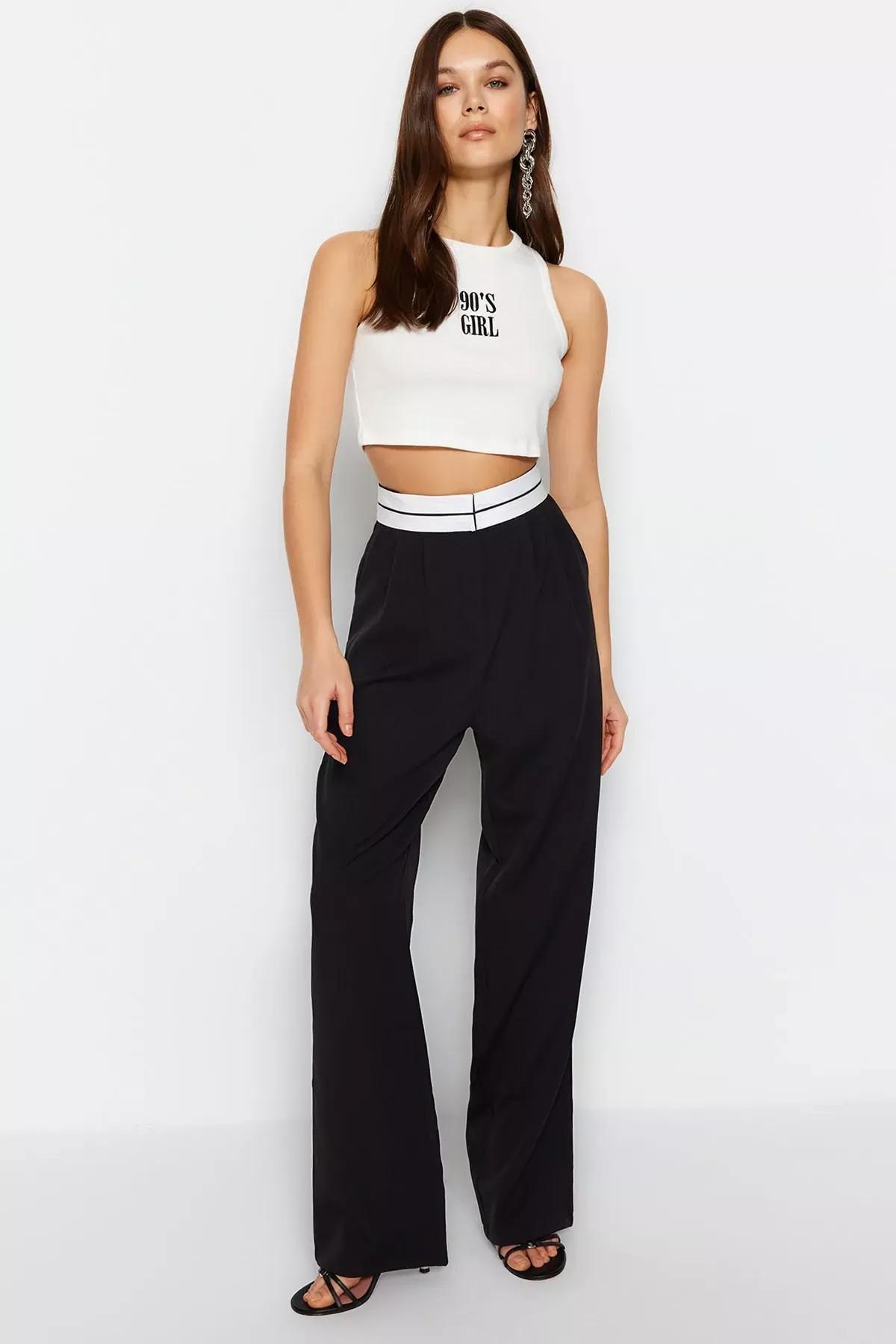 Black Wide Leg Pants, Black, medium