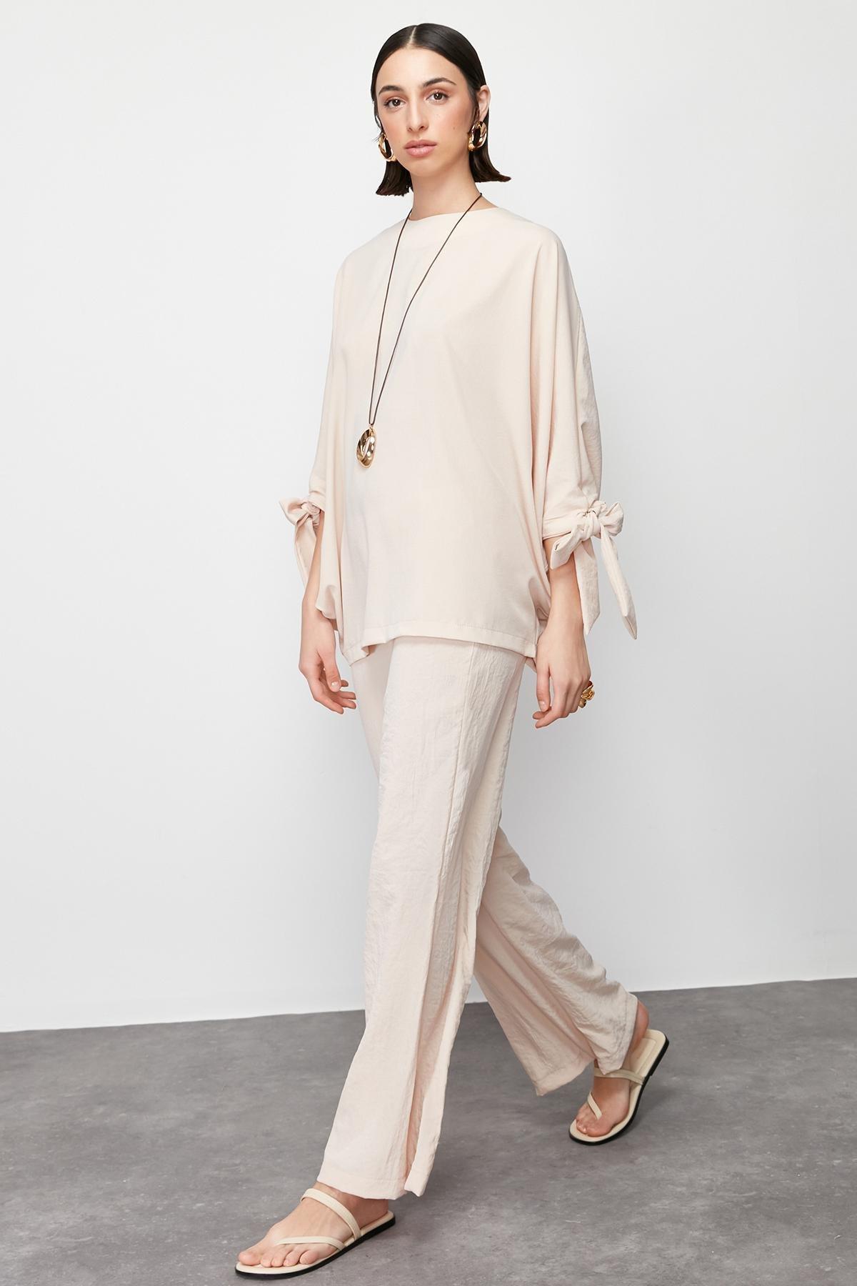 Beige Bat Sleeve Pants Suit, , large image number 0