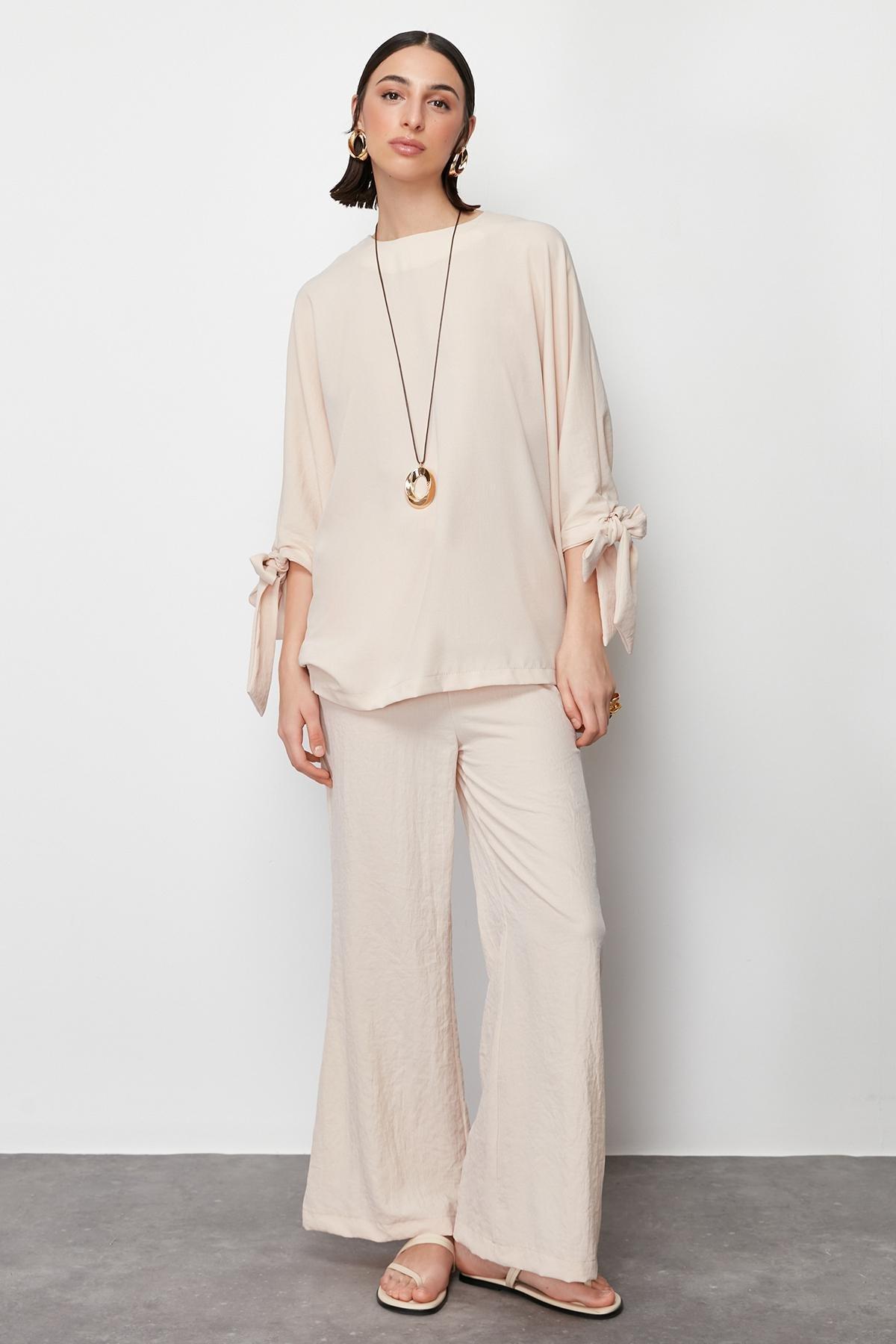 Beige Bat Sleeve Pants Suit, , large image number 1