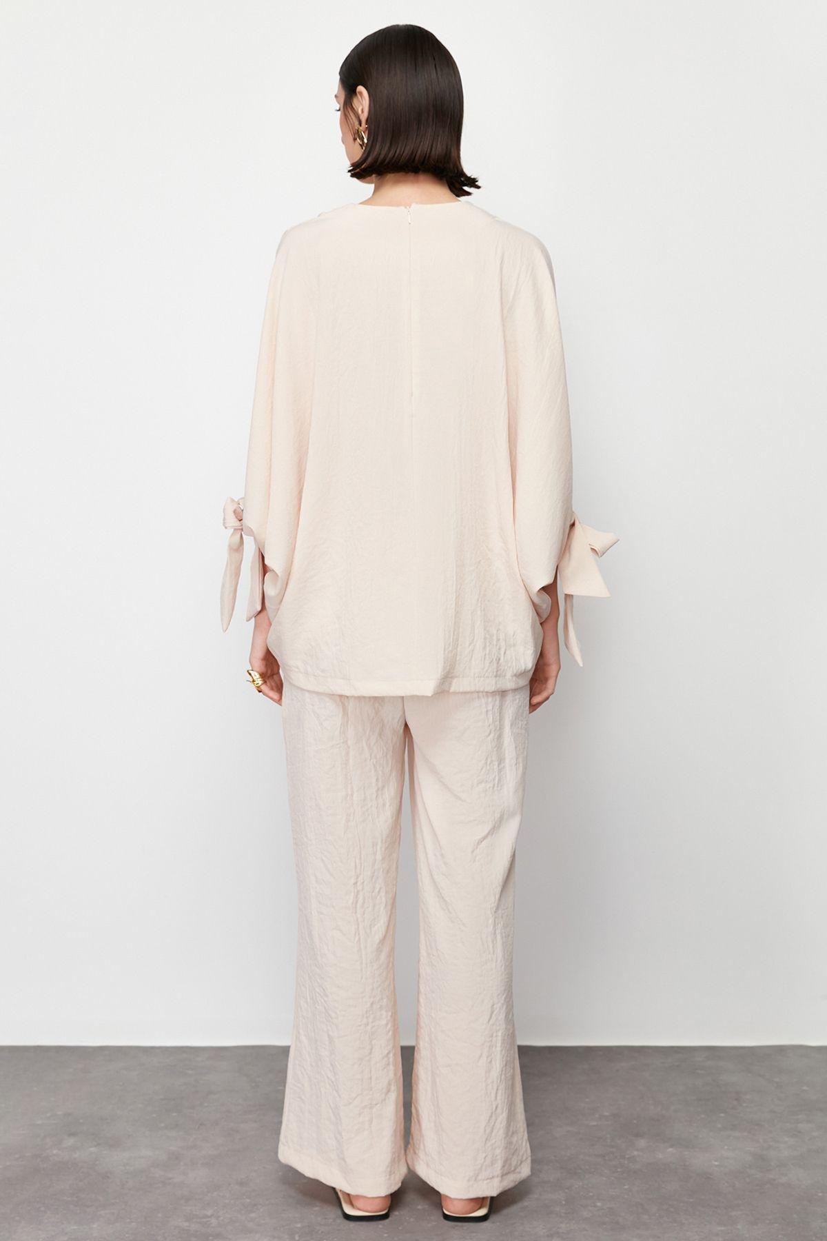 Beige Bat Sleeve Pants Suit, , large image number 4