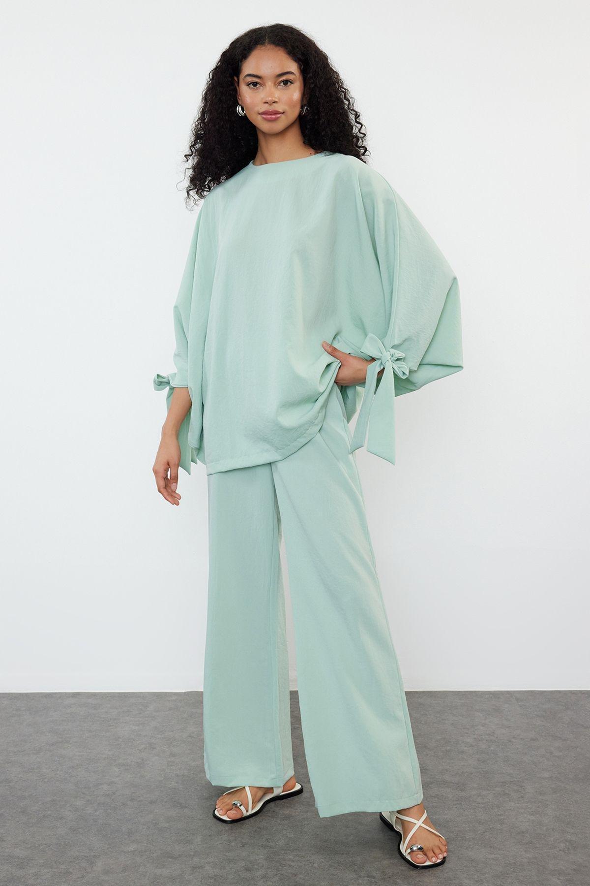 Mint Bat Sleeve Woven Aerobin Tunic-Pants Set TCTSS23US00043, , large image number 0