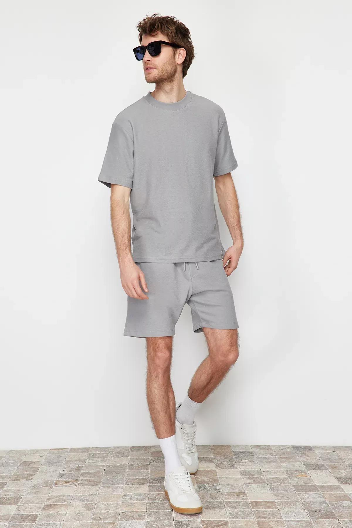 Grey Textured Shorts, C101_1601, medium
