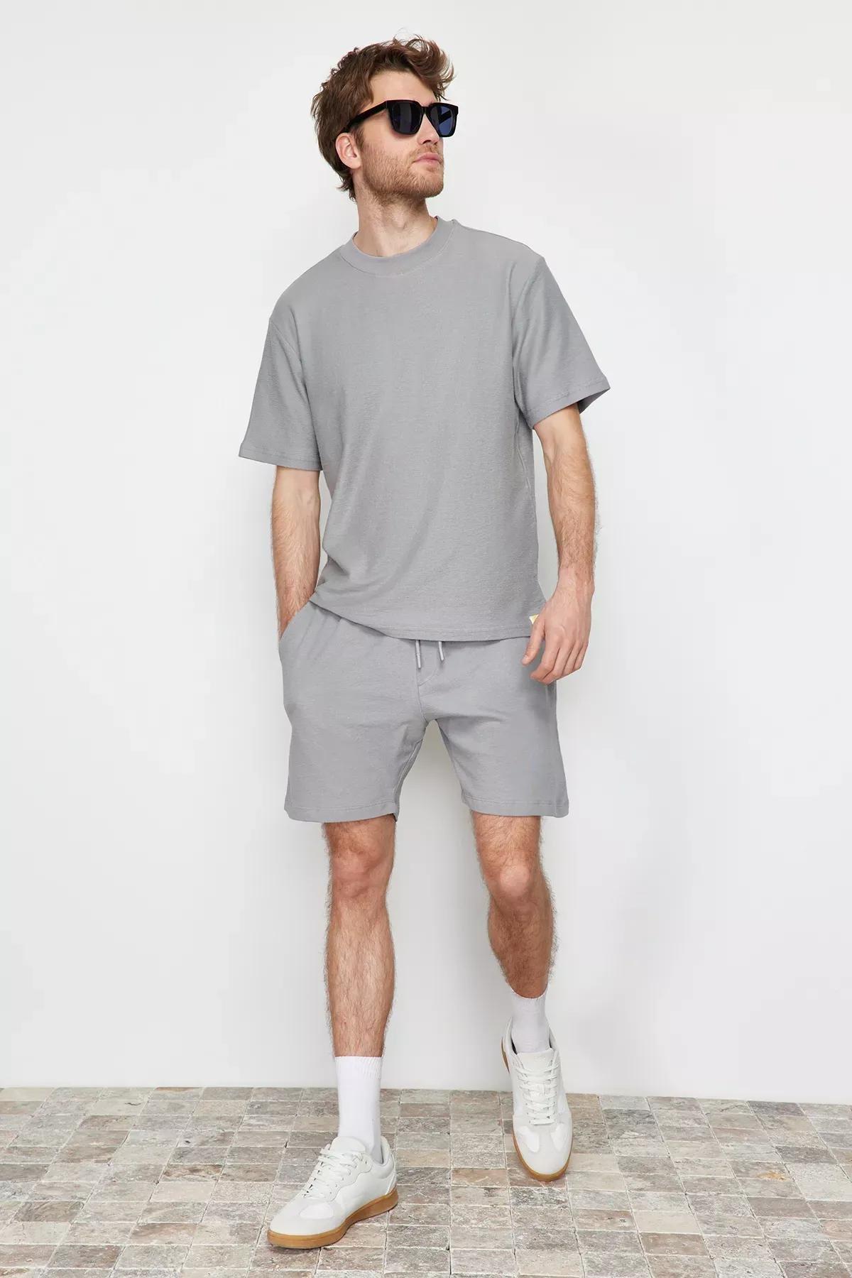 Grey Textured Shorts, C101_1601, large image number 2