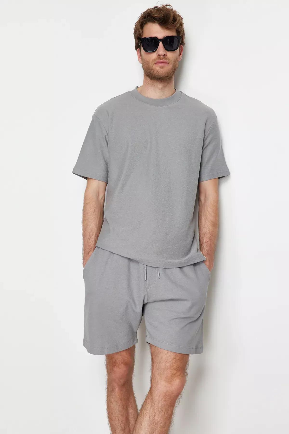 Grey Textured Shorts, C101_1601, large image number 3