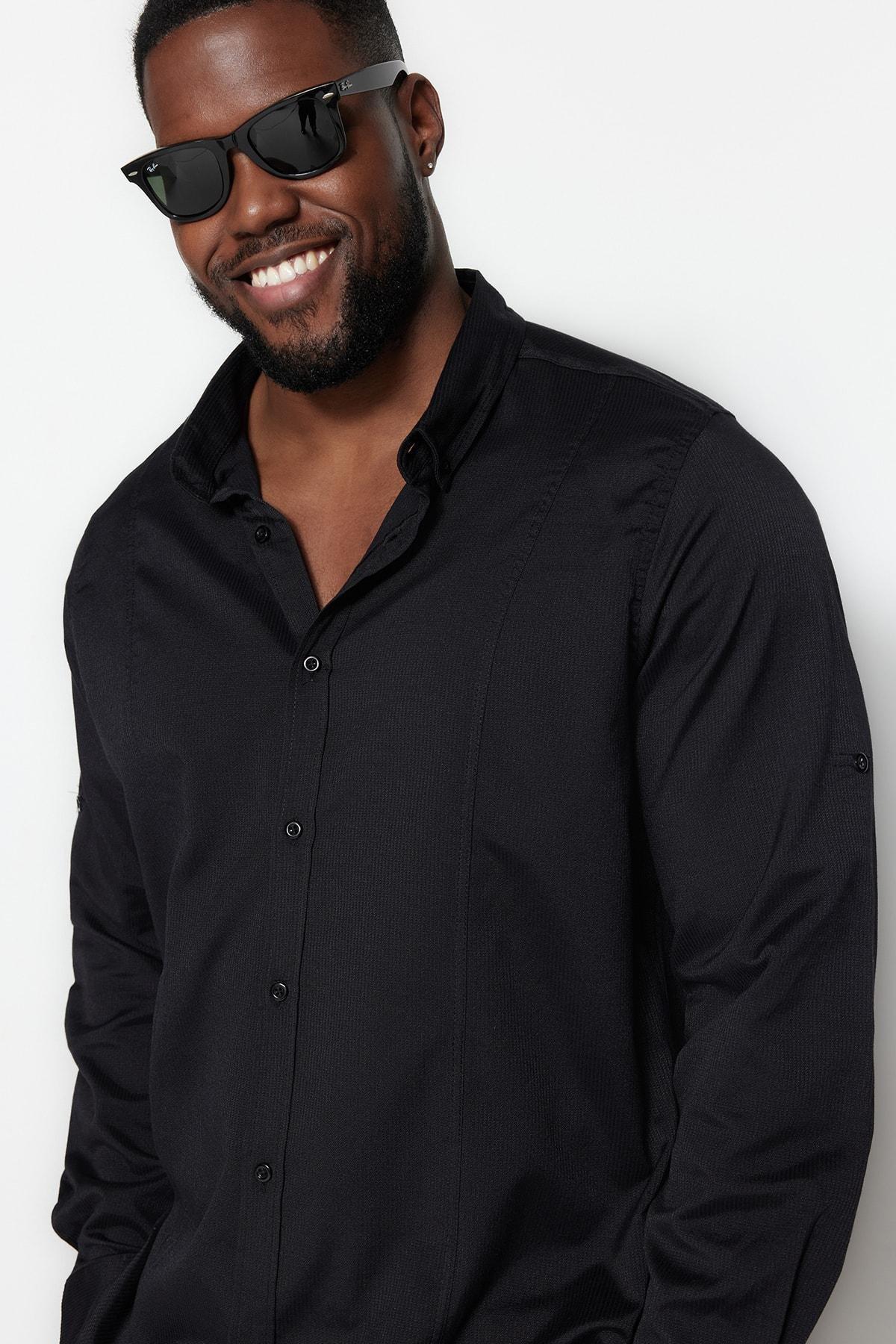 قميص بقصة عادية للمقاسات الكبيرة، أسود, Black, large image number 3