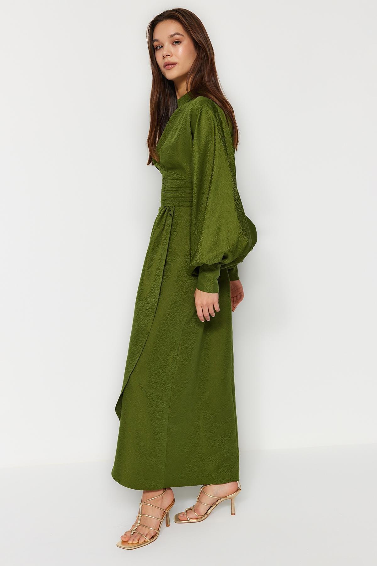 Green Fitted Jacquard Satin Floral Woven, , large image number 0