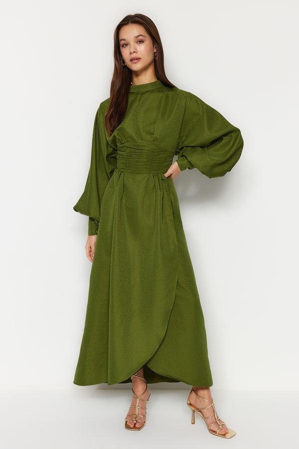 Green Fitted Jacquard Satin Floral Woven, , large image number 2