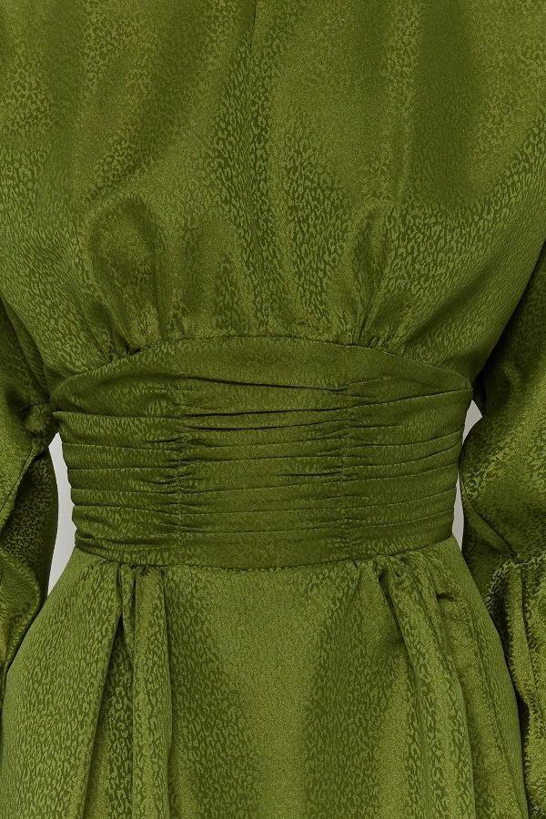 Green Fitted Jacquard Satin Floral Woven, , large image number 3