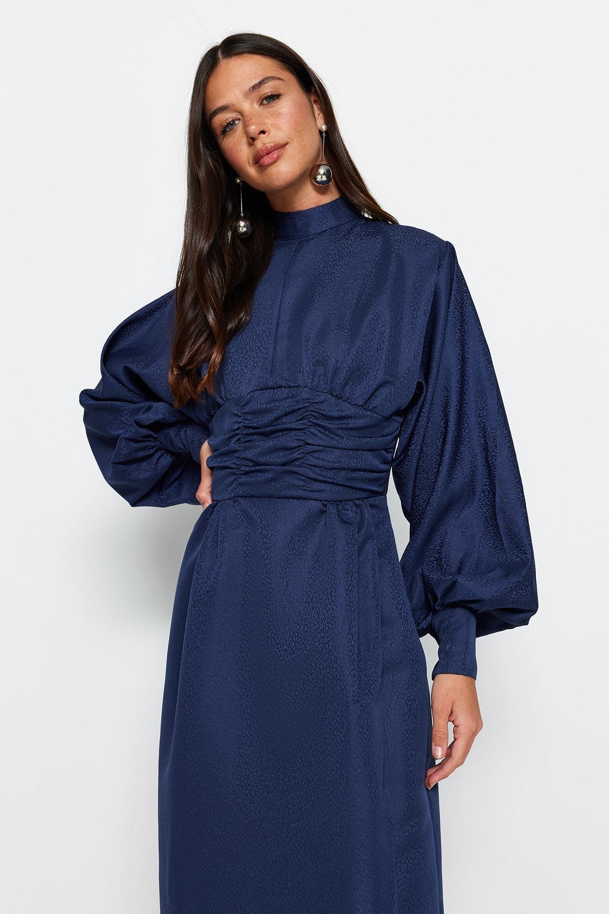 Navy A-Line Floral Evening Dress, , large image number 2