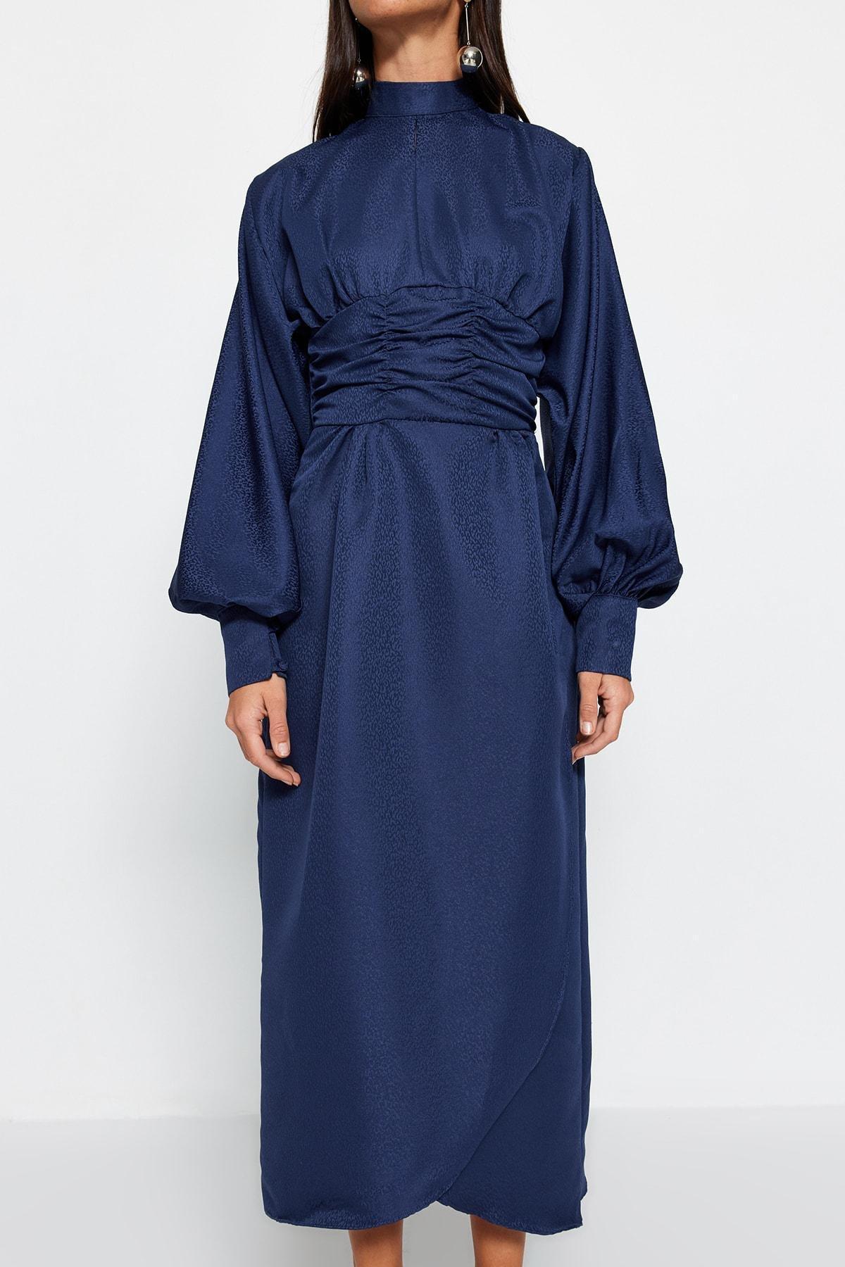 Navy A-Line Floral Evening Dress, , large image number 3