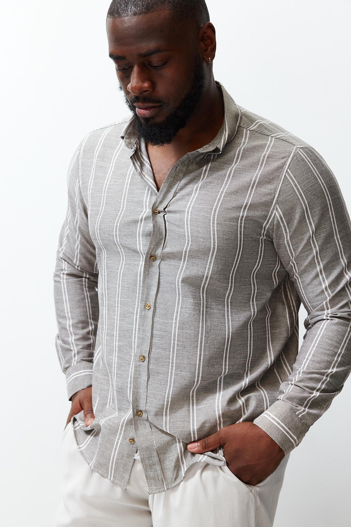 Grey Button-Up Plus-Size Shirt, , large image number 1