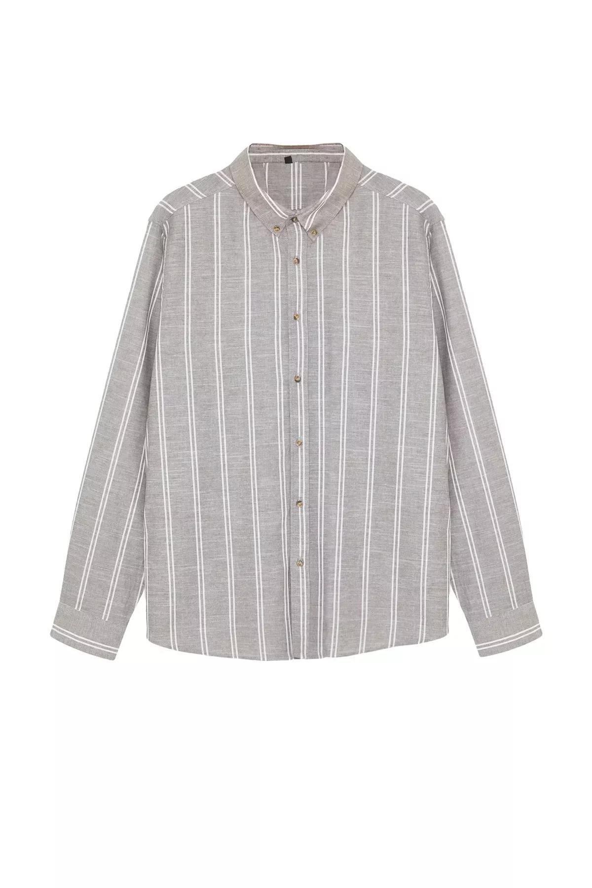 Grey Button-Up Plus-Size Shirt, , large image number 10