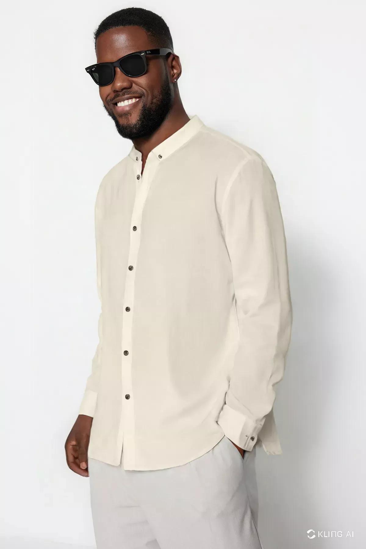Beige Plus-Size Casual Button-Down Collar Shirt, STONE, large image number 2