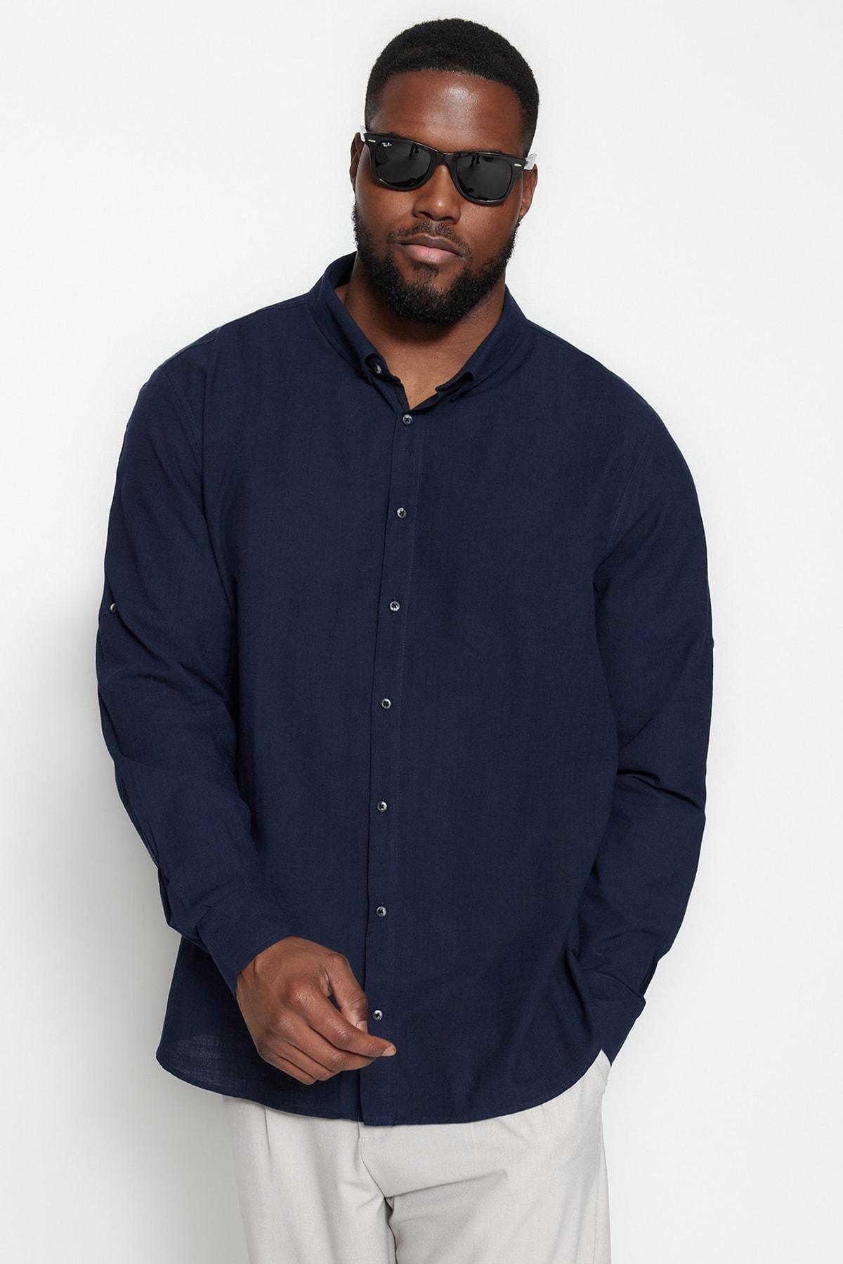 Navy Regular Plus Size Shirt, , large image number 0