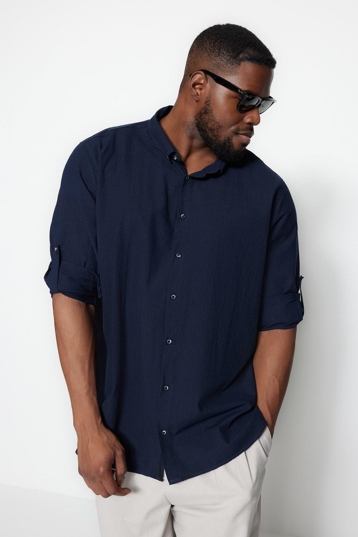 Navy Regular Plus Size Shirt, , large image number 1