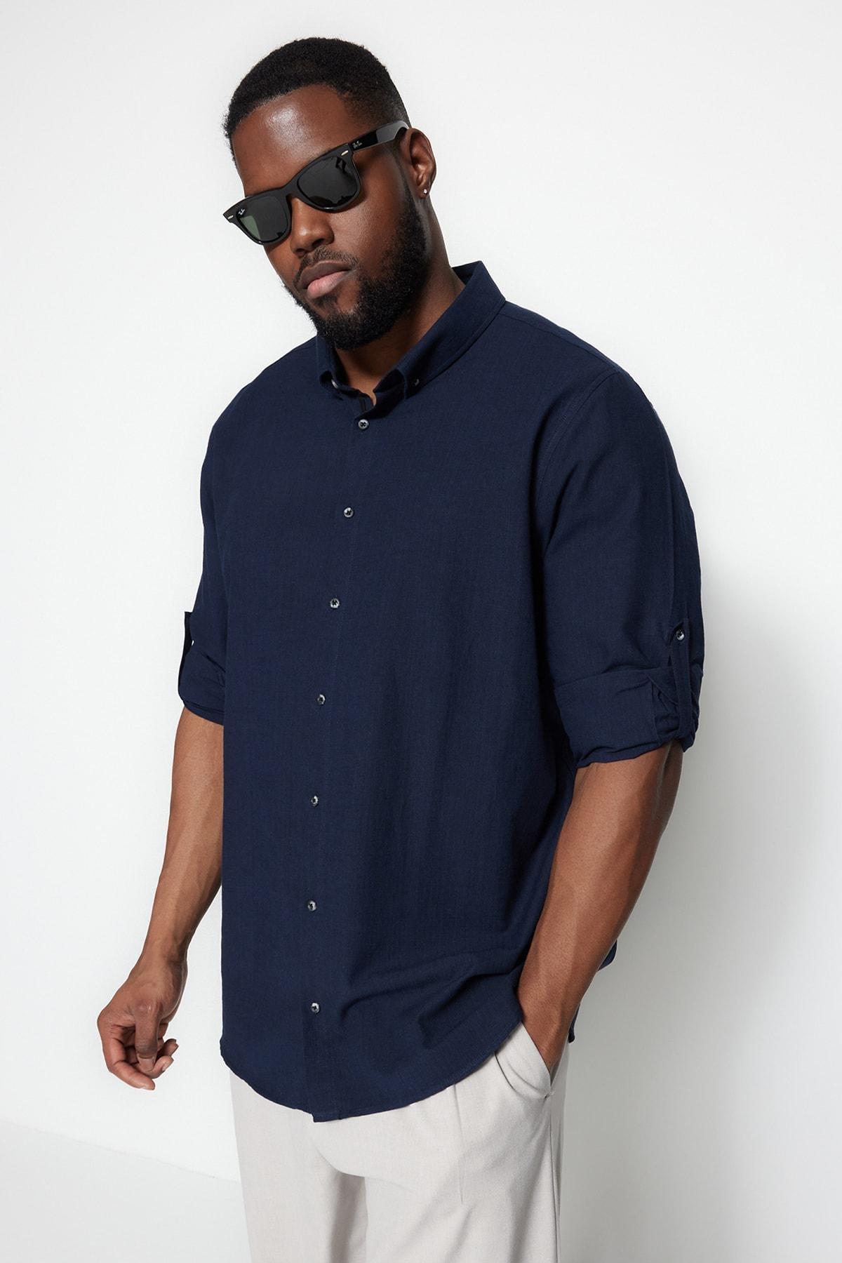 Navy Regular Plus Size Shirt, , large image number 3