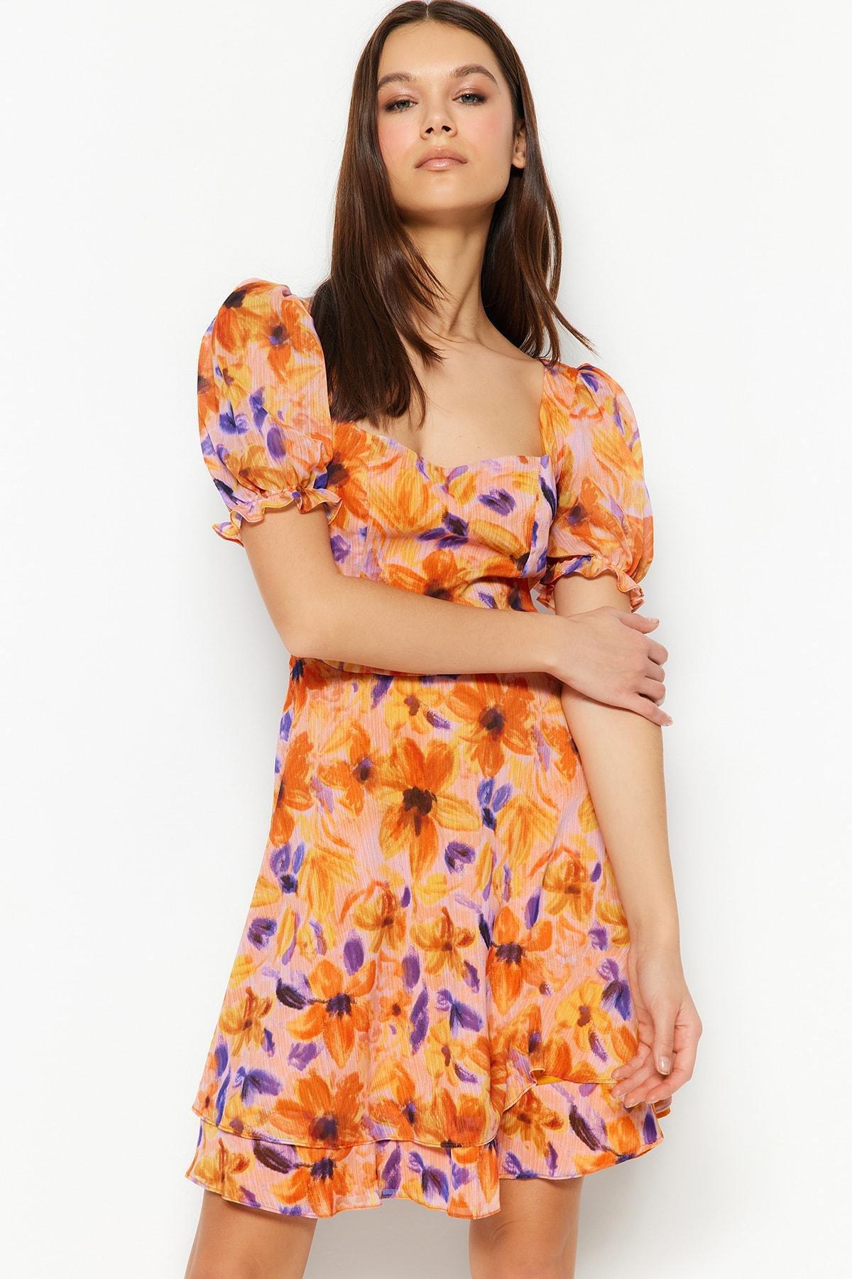 Orange Floral Skater Dress, , large image number 2