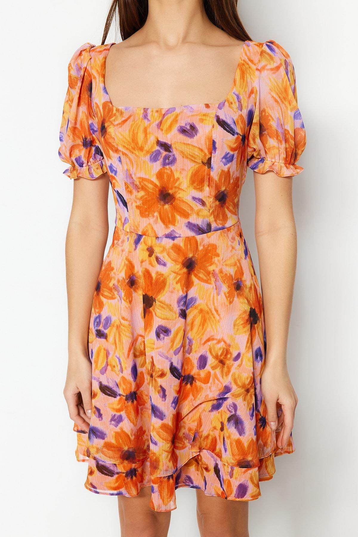 Orange Floral Skater Dress, , large image number 3