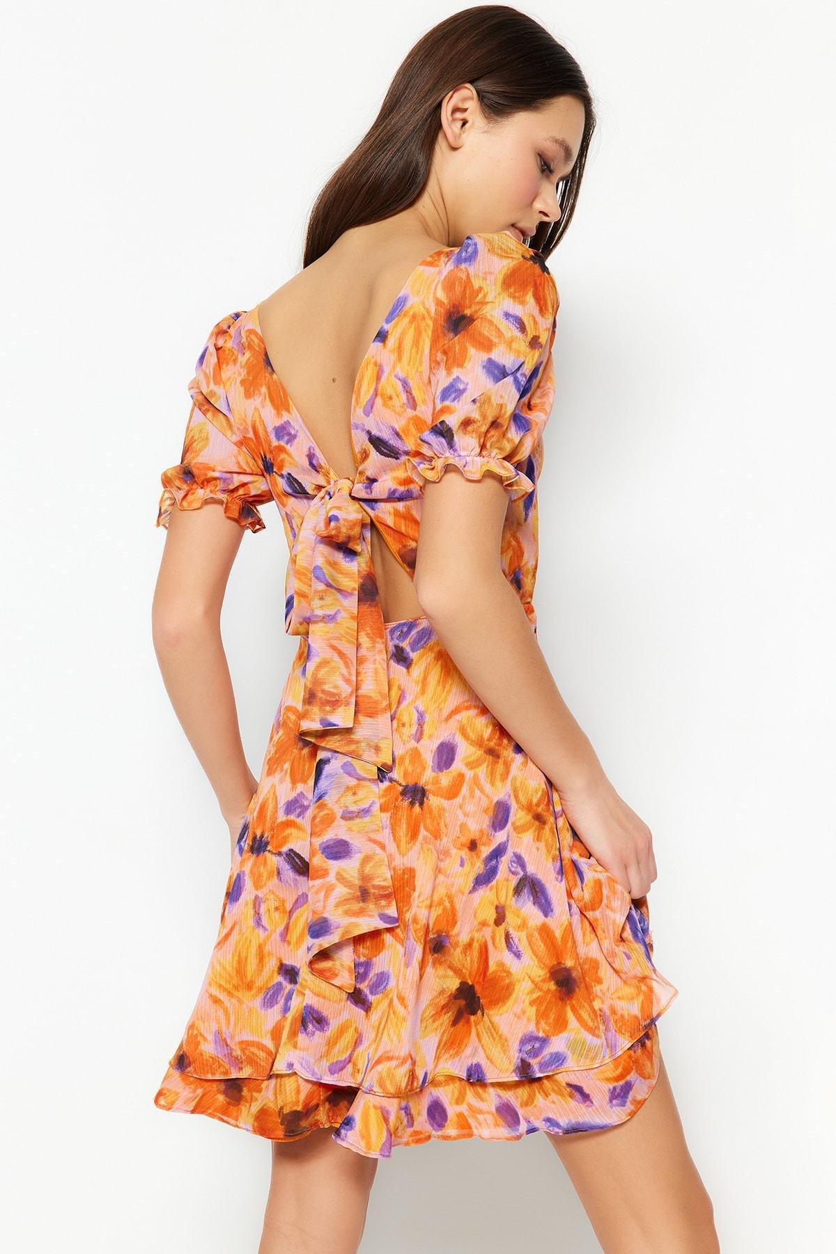 Orange Floral Skater Dress, , large image number 5